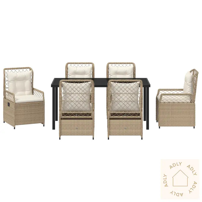 7 Deler Hage Spisebordsett Beige Polyrotting