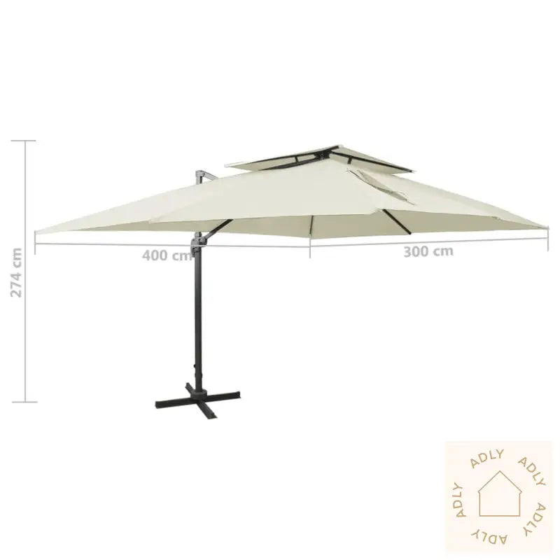 Hengende Hageparasoll Med Dobbel Topp Sand 400X300 Cm