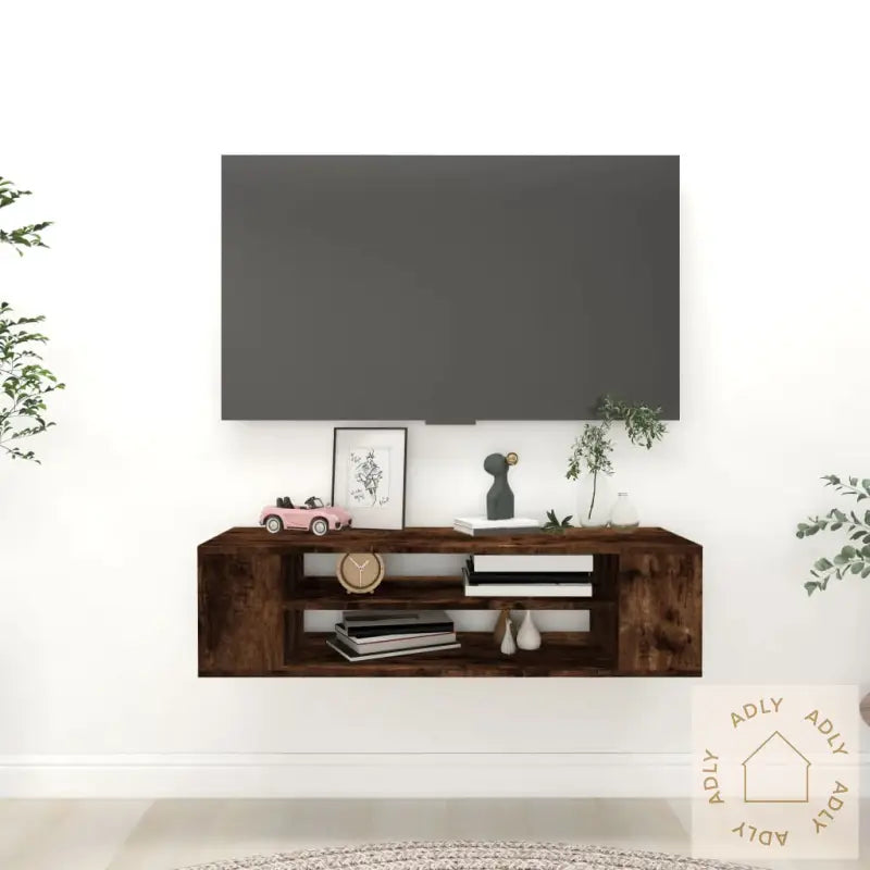 Hengende Tv-Benk Røkt Eik 100X30X26,5 Cm Konstruert Tre