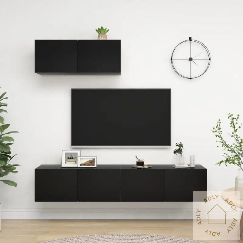 Tv-Benker 3 Stk Svart Konstruert Tre