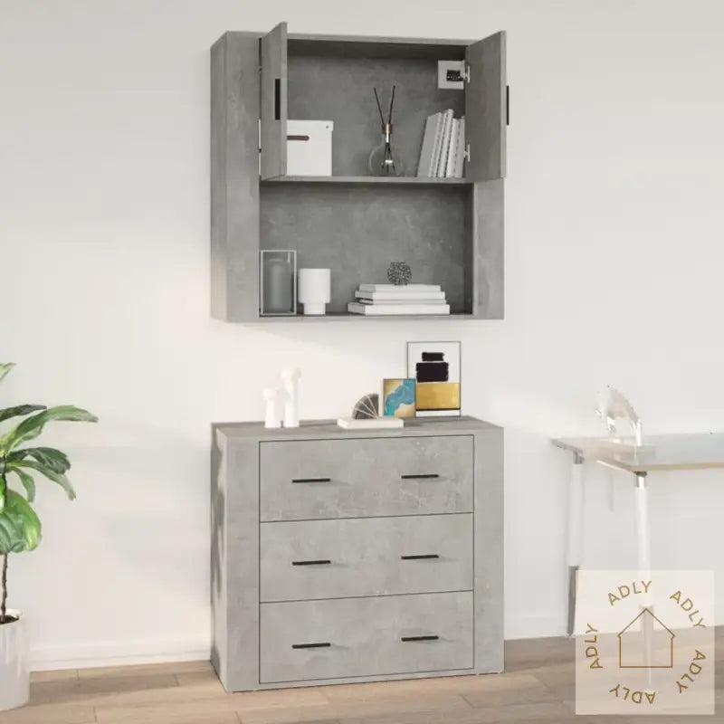 Veggskap Betonggrå 80X33X80 Cm Konstruert Tre