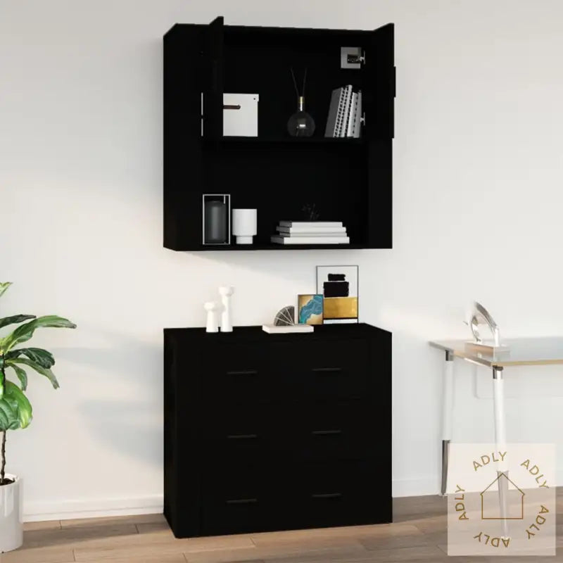 Veggskap Svart 80X33X80 Cm Konstruert Tre