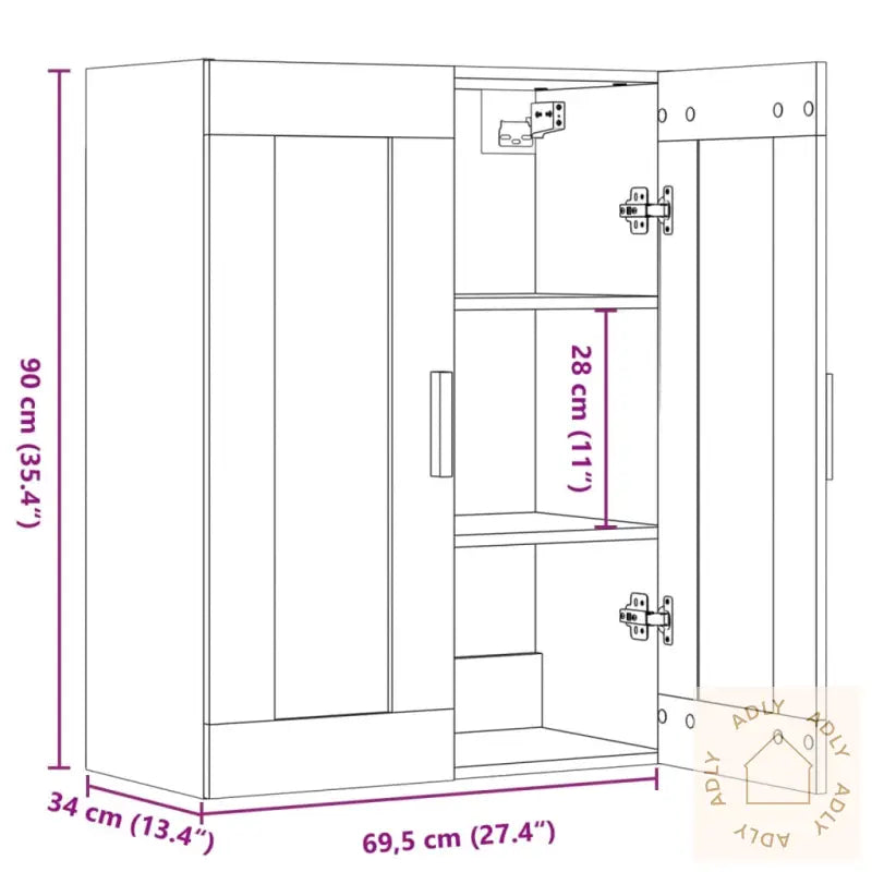 Hengende Veggskap Gammelt Tre 69,5X34X90 Cm