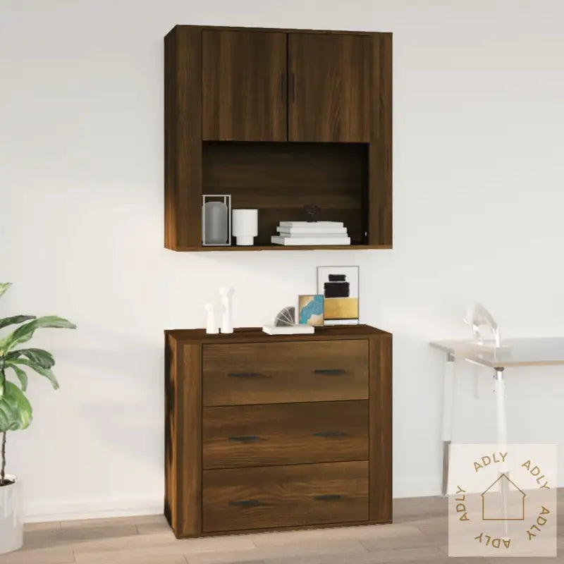 Veggskap Brun Eik 80X33X80 Cm Konstruert Tre