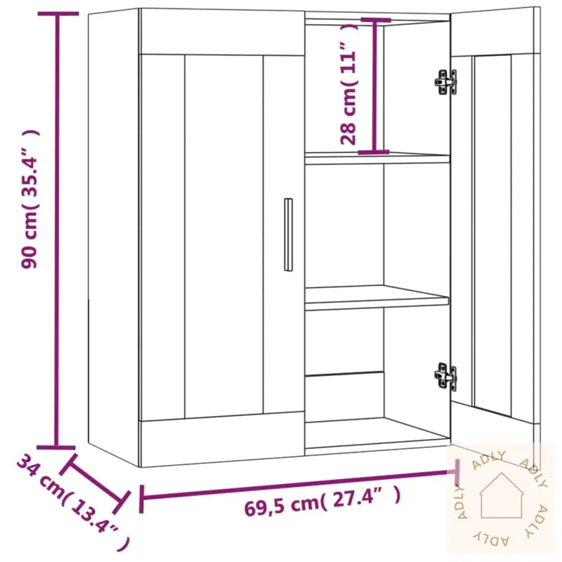 Hengende Veggskap Sonoma Eik 69,5X34X90 Cm