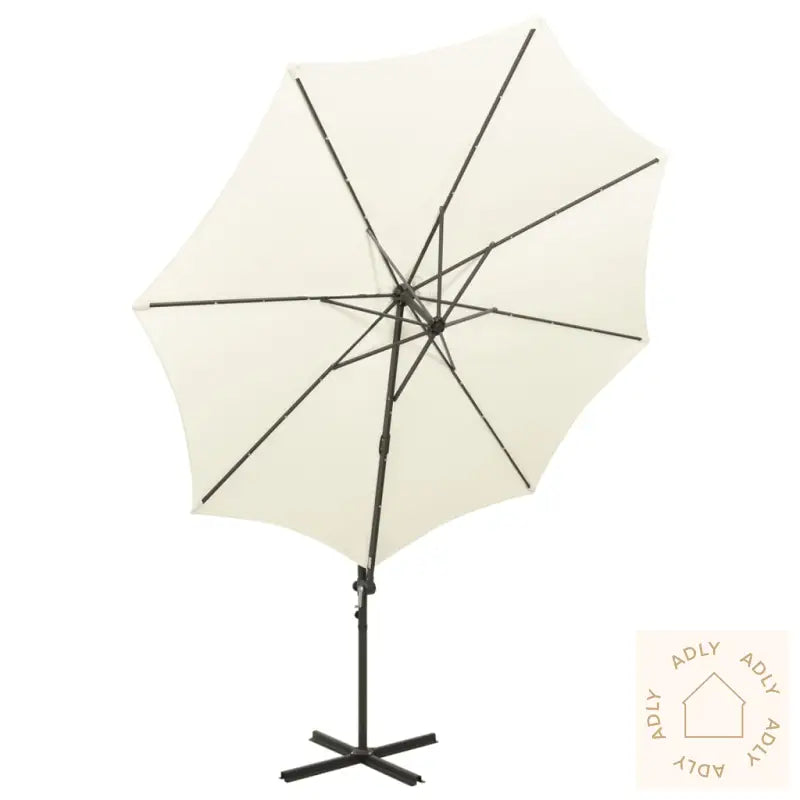 Hengende Hageparasoll Med Stang Og Led-Lys 300 Cm Sand