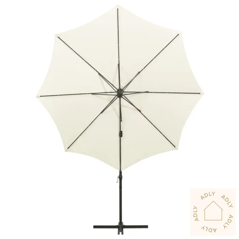 Hengende Hageparasoll Med Stang Og Led-Lys 300 Cm Sand