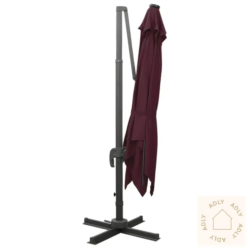 Hengende Hageparasoll Med Stang Og Led-Lys Vinrød 300 Cm