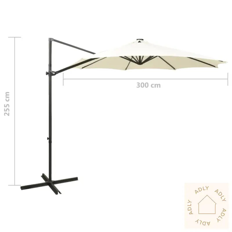 Hengende Hageparasoll Med Stang Og Led-Lys 300 Cm Sand