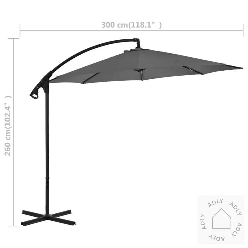 Hengende Hageparasoll Med Trestang 300 Cm Antrasitt