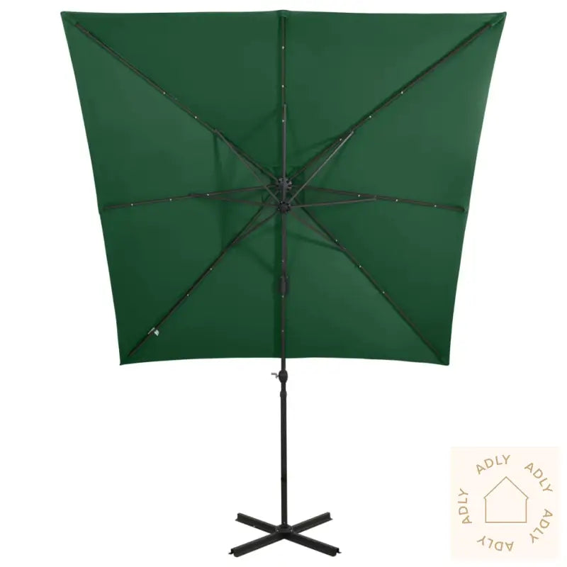 Hengende Hageparasoll Med Stang Og Led-Lys Grønn 250 Cm