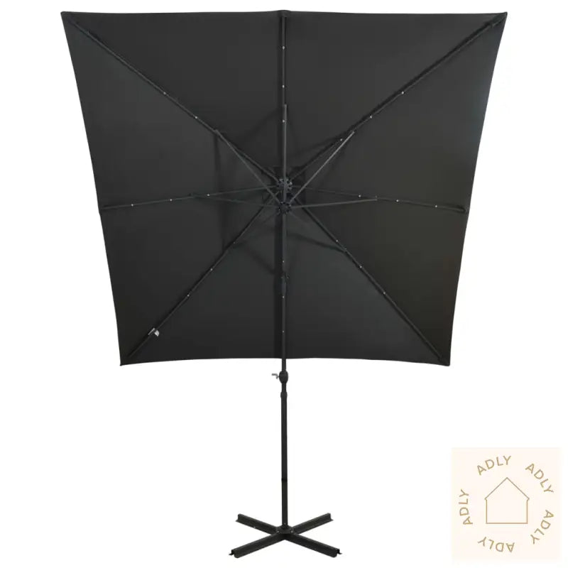 Hengende Hageparasoll Med Stang Og Led-Lys Antrasitt 250 Cm