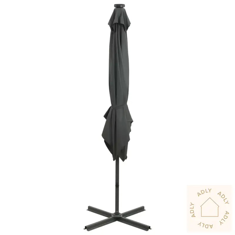 Hengende Hageparasoll Med Stang Og Led-Lys Antrasitt 250 Cm