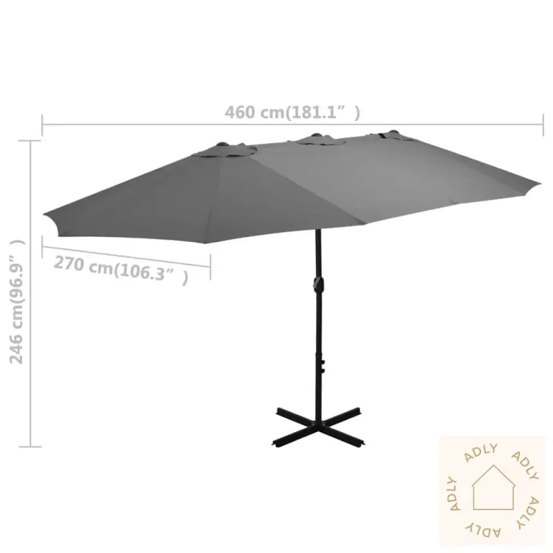Parasoll Med Aluminiumsstang 460X270 Cm Antrasitt