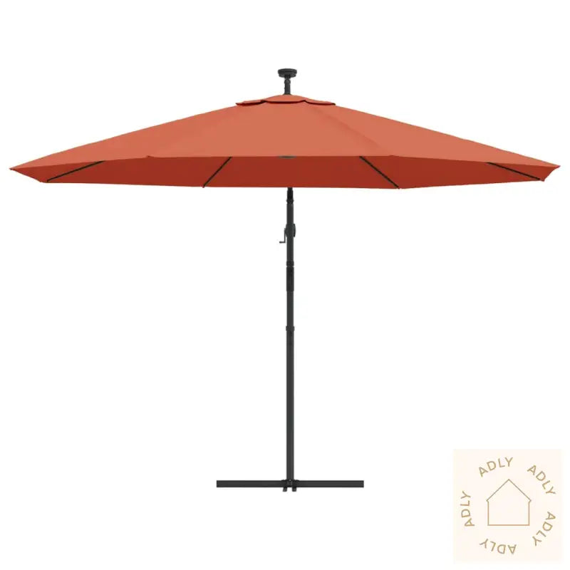 Hengende Hageparasoll Med Led-Lys Terrakotta 350 Cm