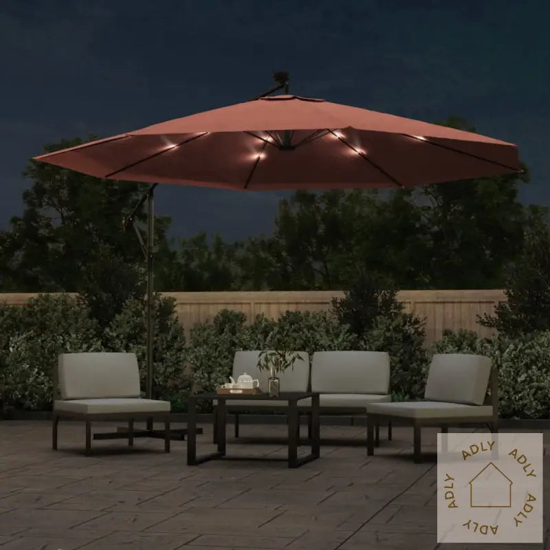 Hengende Hageparasoll Med Led-Lys Terrakotta 350 Cm