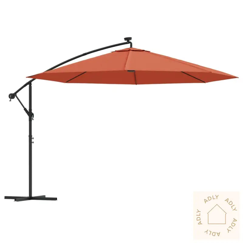 Hengende Hageparasoll Med Led-Lys Terrakotta 350 Cm