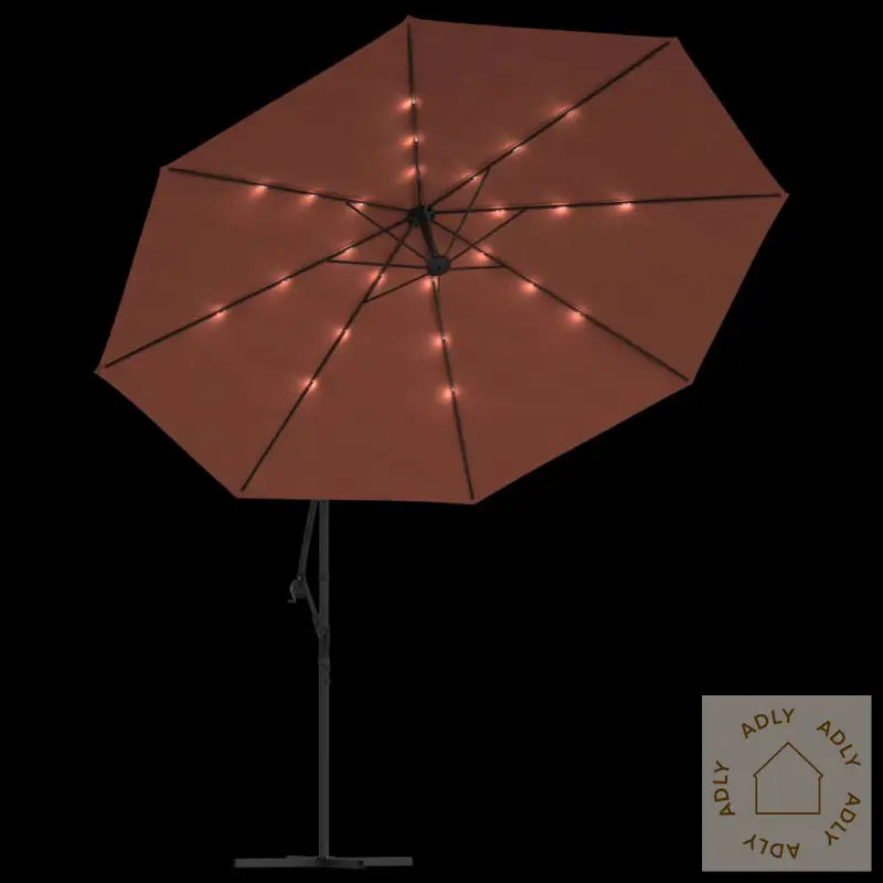 Hengende Hageparasoll Med Led-Lys Terrakotta 350 Cm
