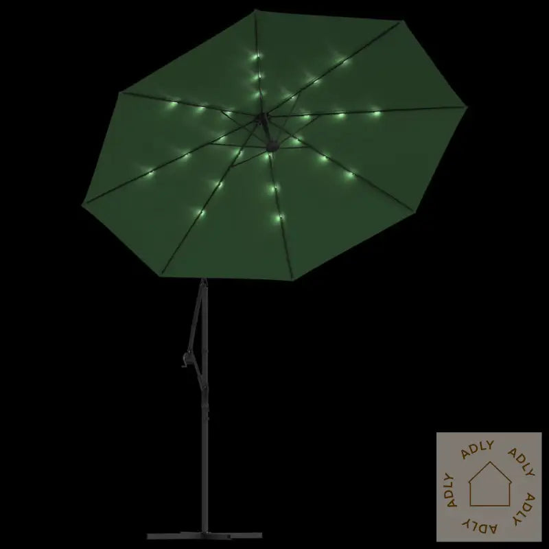 Hengeparasoll Med Led-Lys 300 Cm Grønn Metallstang