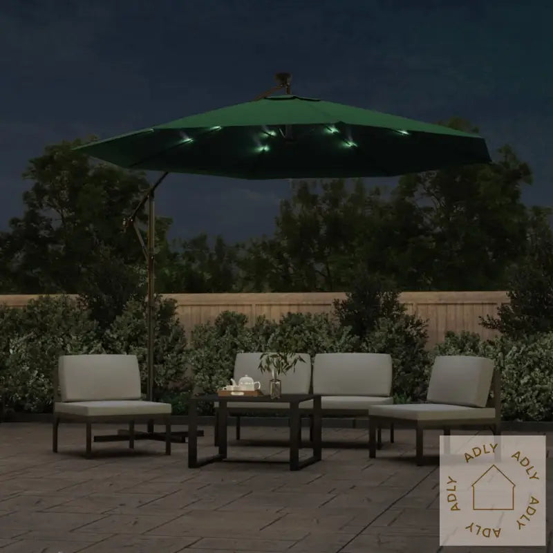 Hengeparasoll Med Led-Lys 300 Cm Grønn Metallstang