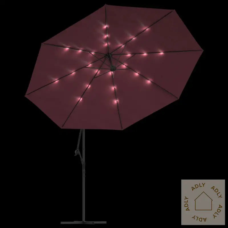 Hengende Hageparasoll Med Led-Lys Vinrød 350 Cm
