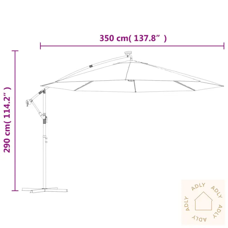 Hengende Hageparasoll Med Led-Lys Vinrød 350 Cm