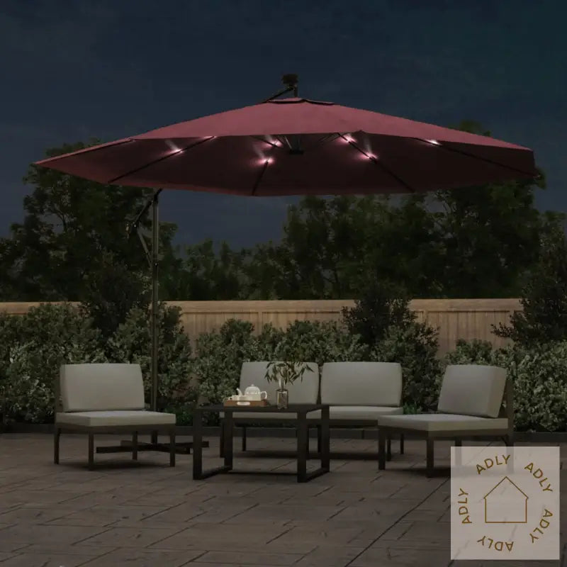Hengende Hageparasoll Med Led-Lys Vinrød 350 Cm