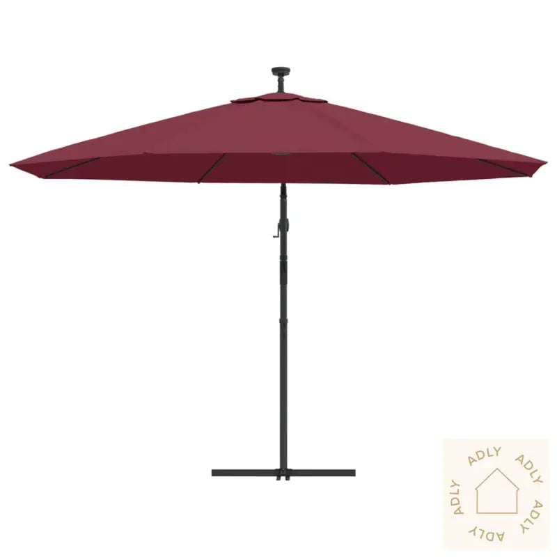 Hengende Hageparasoll Med Led-Lys Vinrød 350 Cm