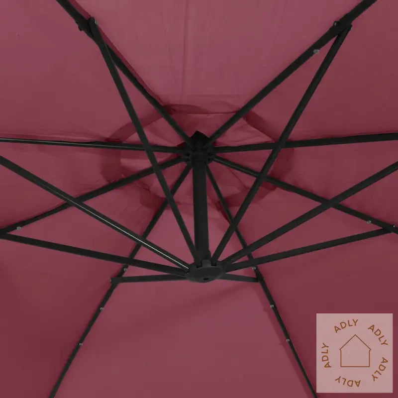 Hengende Hageparasoll Med Led-Lys Vinrød 350 Cm