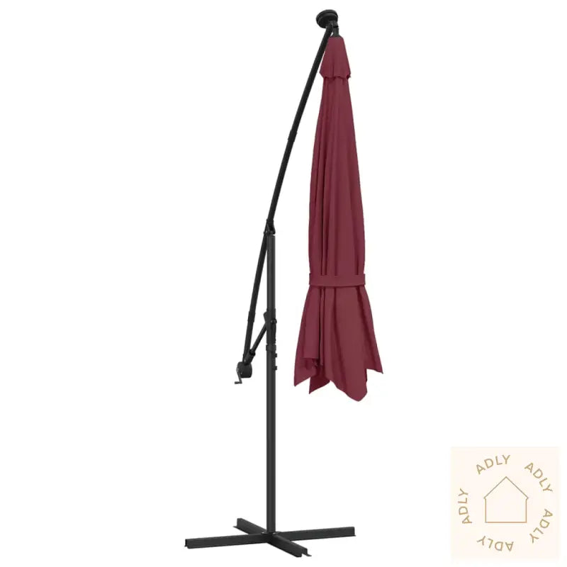Hengende Hageparasoll Med Led-Lys Vinrød 350 Cm