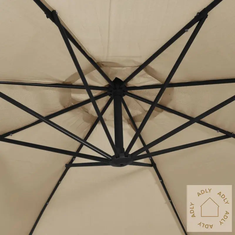 Hengende Hageparasoll Med Led-Lys Og Metallstang 350 Cm Gråbrun