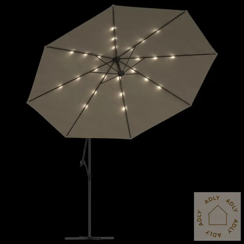 Hengende Hageparasoll Med Led-Lys Og Metallstang 350 Cm Gråbrun