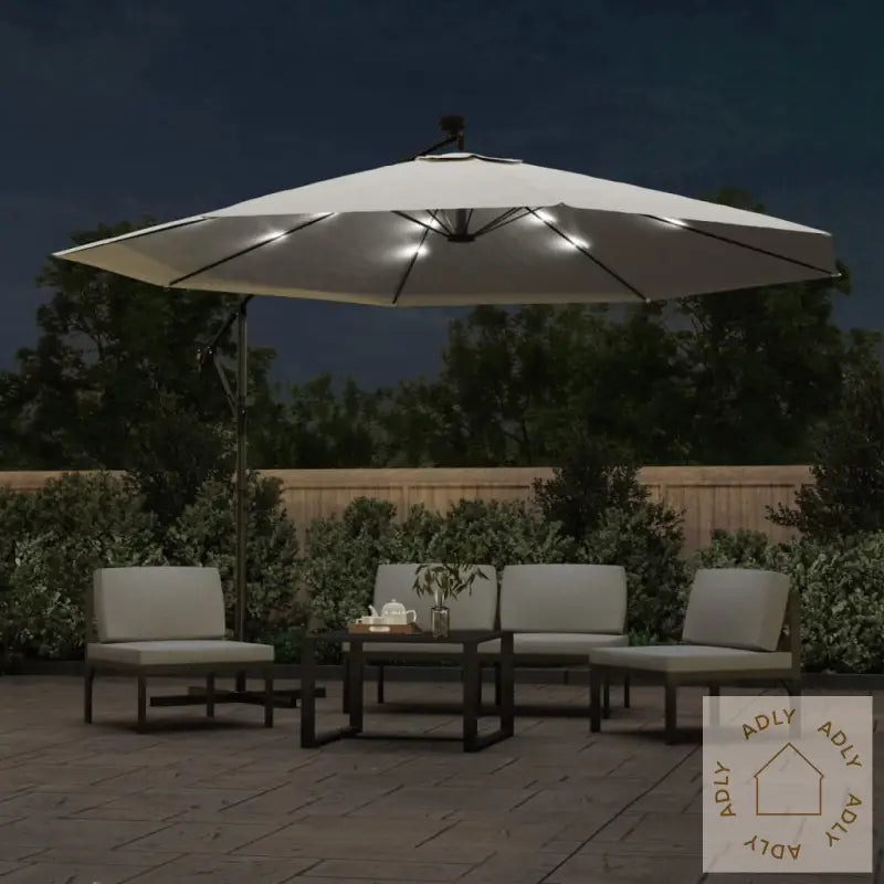 Hengende Hageparasoll Med Led-Lys Og Metallstang 350 Cm Sand