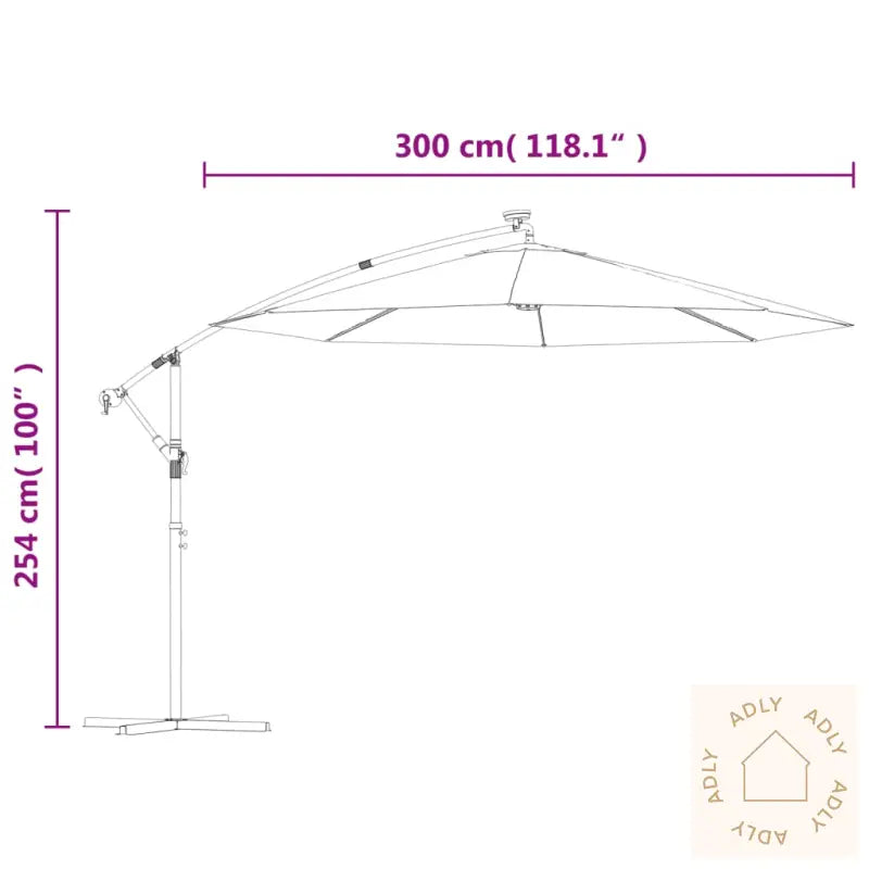 Hengende Hageparasoll Med Led-Lys Og Stålstang 300 Cm Svart