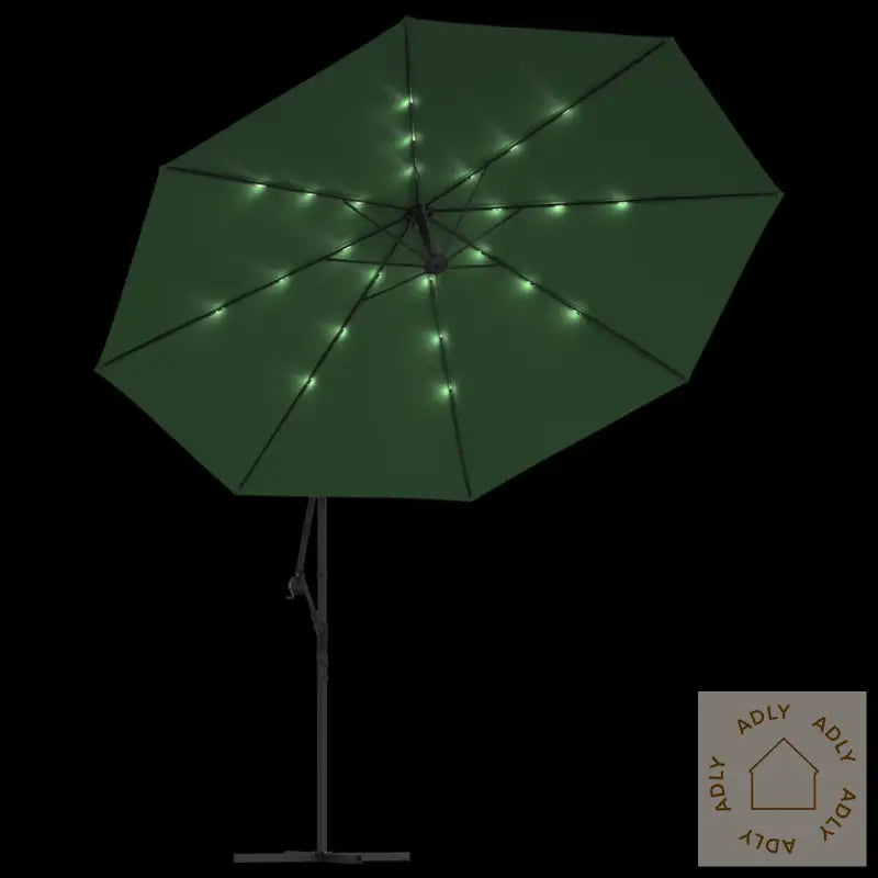 Hengende Hageparasoll Med Led-Lys Og Metallstang 350 Cm Grønn