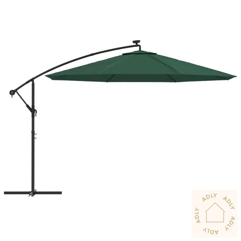 Hengende Hageparasoll Med Led-Lys Og Metallstang 350 Cm Grønn