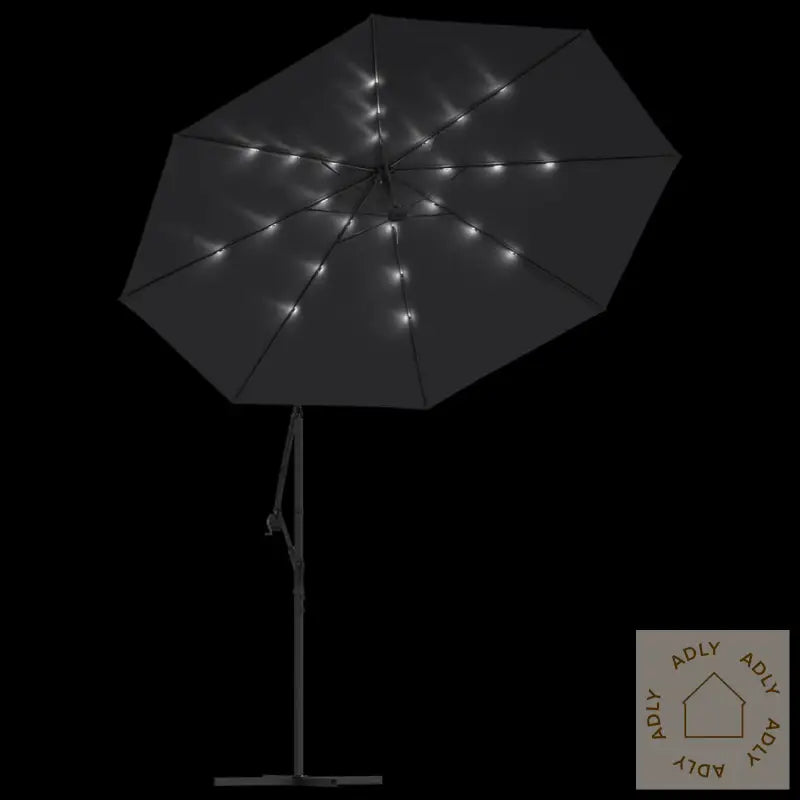 Hengende Hageparasoll Med Led-Lys Og Stålstang 300 Cm Svart