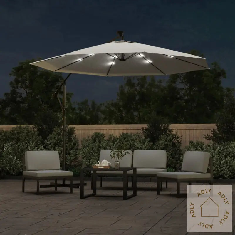 Hengeparasoll Med Led-Lys 300 Cm Sand Metallstang