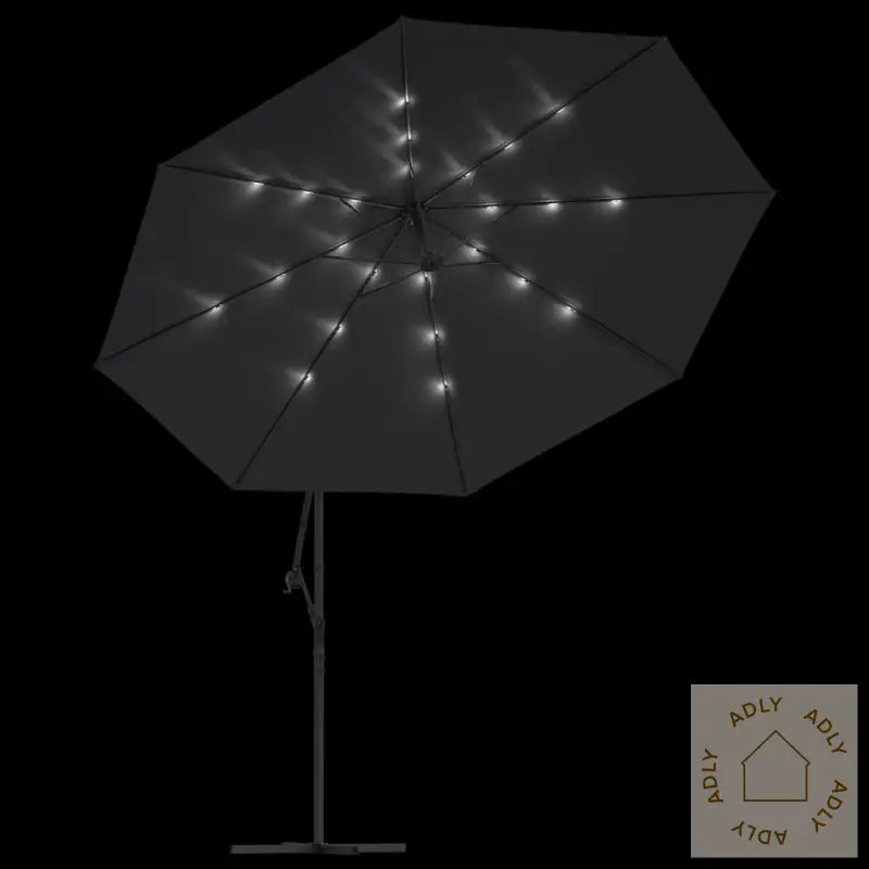 Hengende Hageparasoll Med Led-Lys Svart 350 Cm