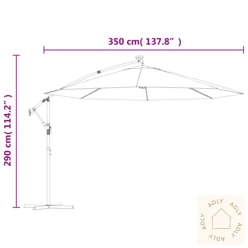 Hengende Hageparasoll Med Led-Lys Svart 350 Cm