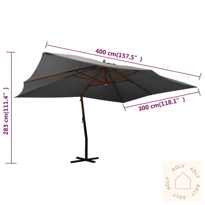 Hengende Hageparasoll Med Trestang 400X300 Cm Antrasitt