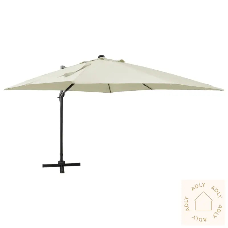 Hengende Hageparasoll Med Stang Og Led-Lys 300 Cm Sand