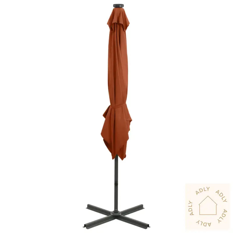 Hengende Hageparasoll Med Stang Og Led-Lys Terrakotta 250 Cm