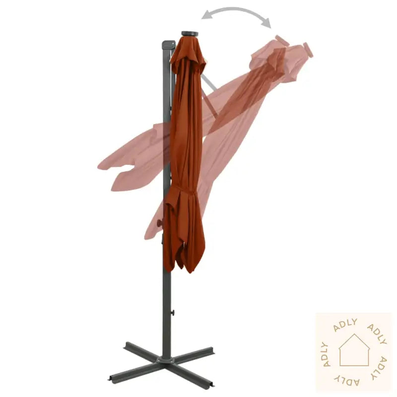 Hengende Hageparasoll Med Stang Og Led-Lys Terrakotta 250 Cm