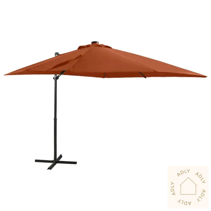Hengende Hageparasoll Med Stang Og Led-Lys Terrakotta 250 Cm