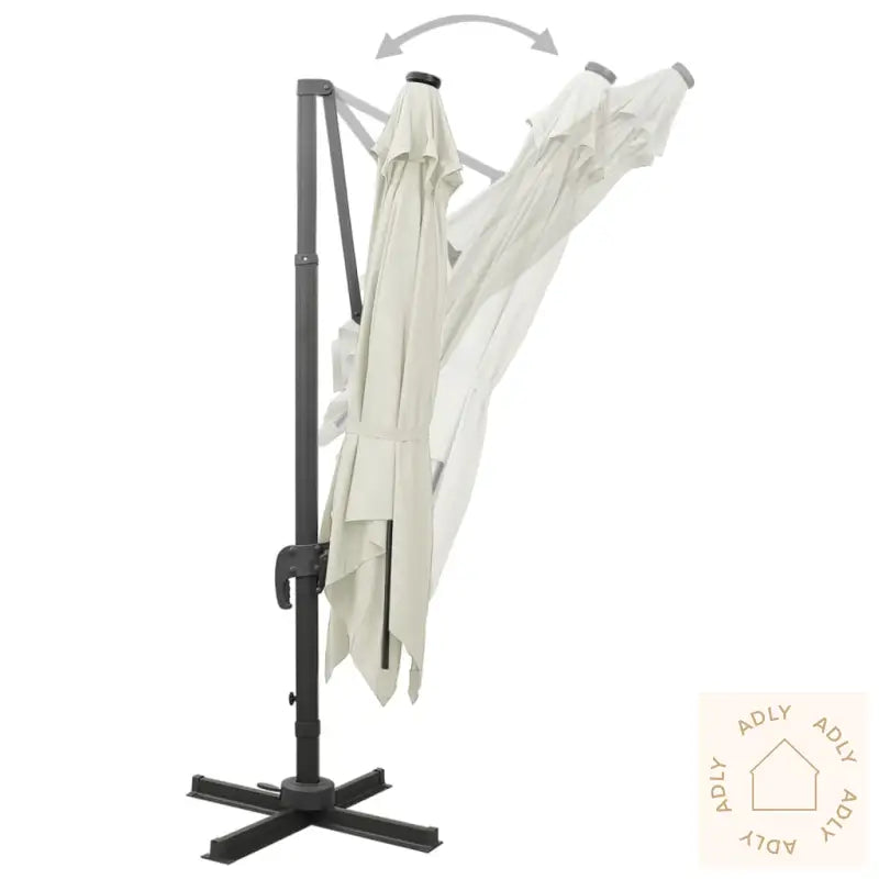 Hengende Hageparasoll Med Stang Og Led-Lys 300 Cm Sand