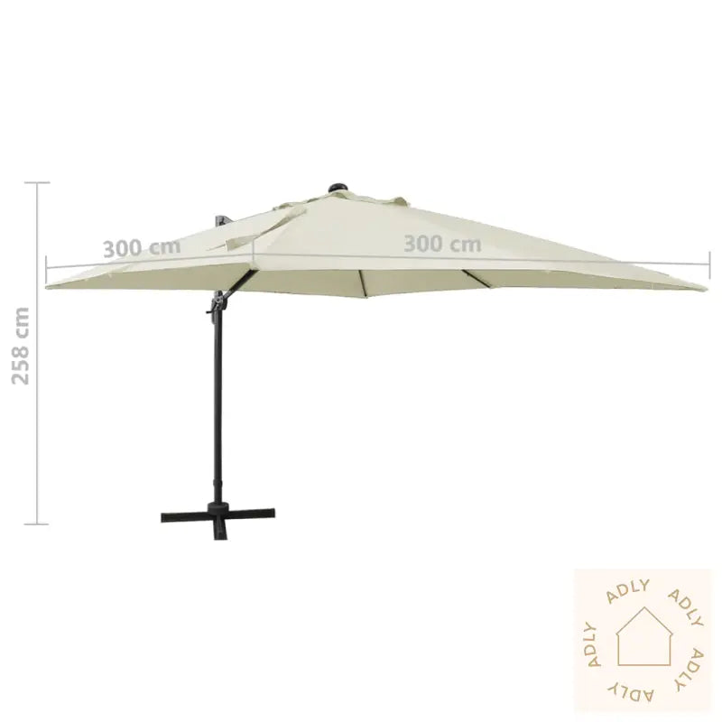 Hengende Hageparasoll Med Stang Og Led-Lys 300 Cm Sand