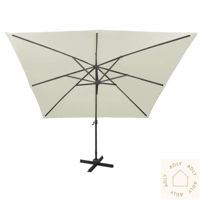 Hengende Hageparasoll Med Stang Og Led-Lys 300 Cm Sand