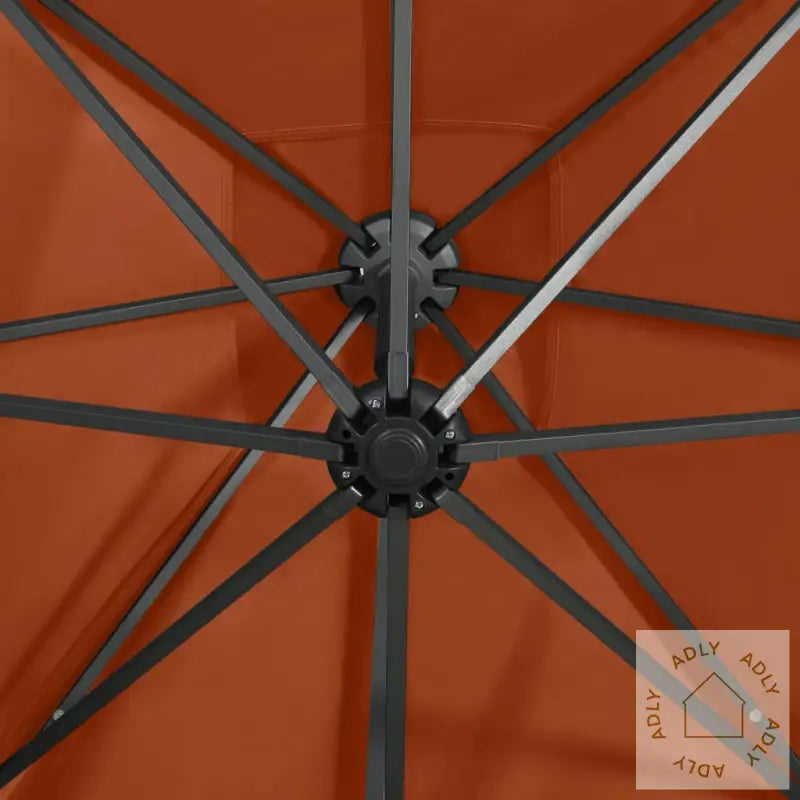 Hengende Hageparasoll Med Stang Og Led-Lys Terrakotta 250 Cm