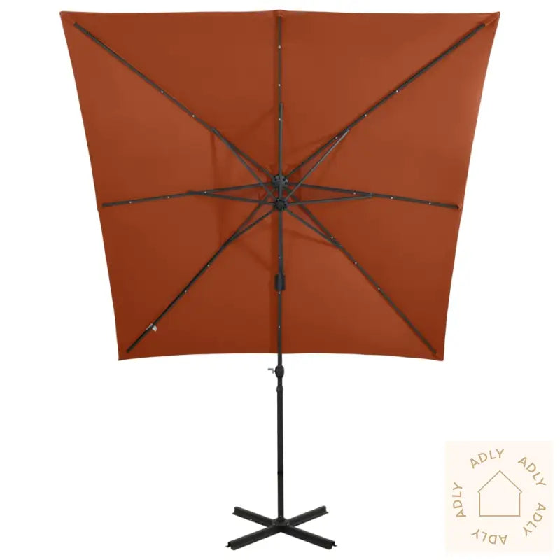 Hengende Hageparasoll Med Stang Og Led-Lys Terrakotta 250 Cm